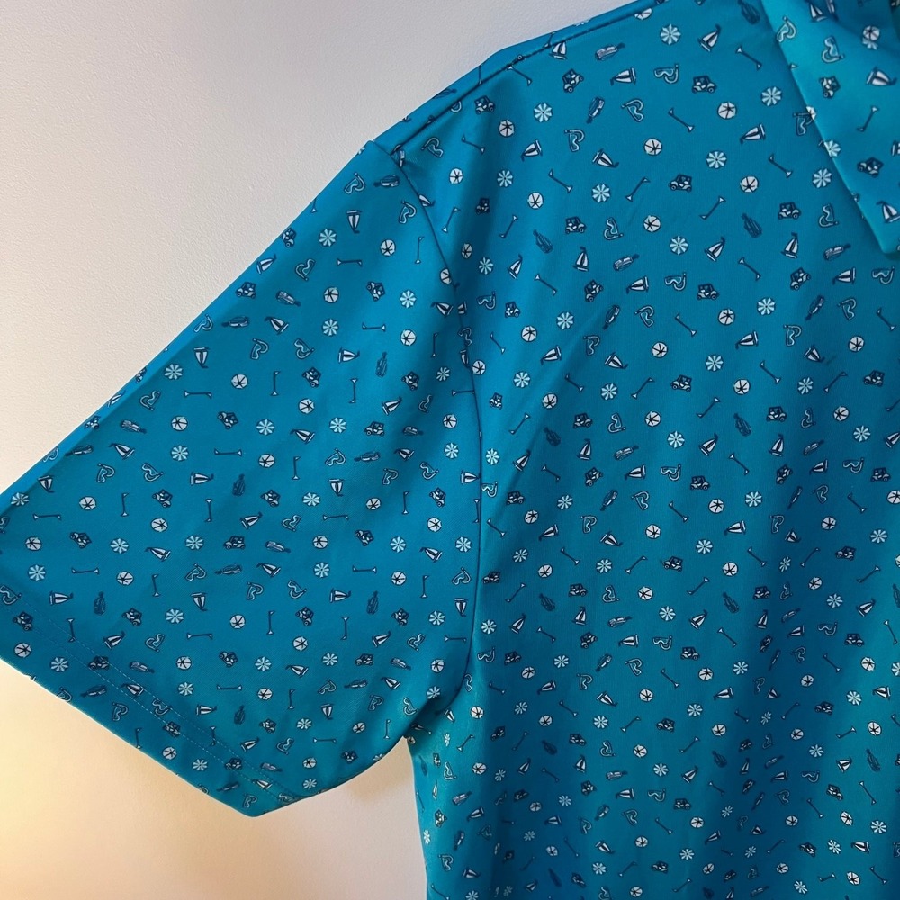 PGA TOUR COURSE ESSENTIALS Men's Golf Polo Shirt Size Large Teal Blue Patterned - Picture 3 of 15